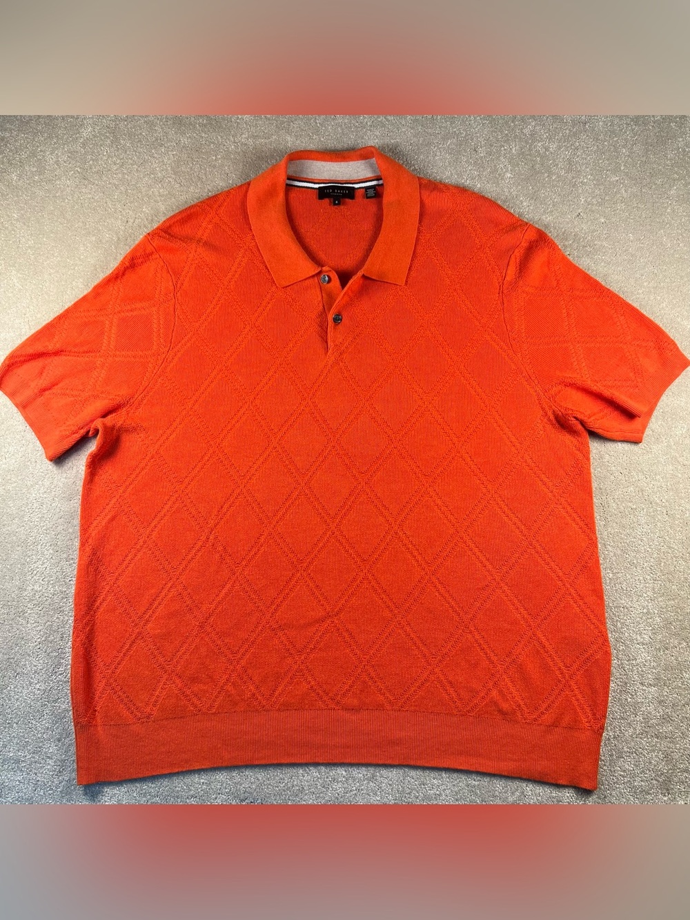 Ted Baker London Polo Ventar Diamond Sweater Short Sleeve Knit Orange Men's XXL